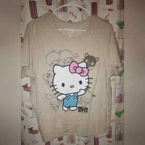 Hello Kitty T-Shirt - Beige with Pink and Blue Accents